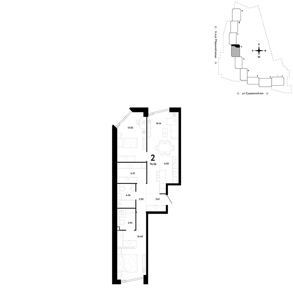 Планировка 76.56 м²
