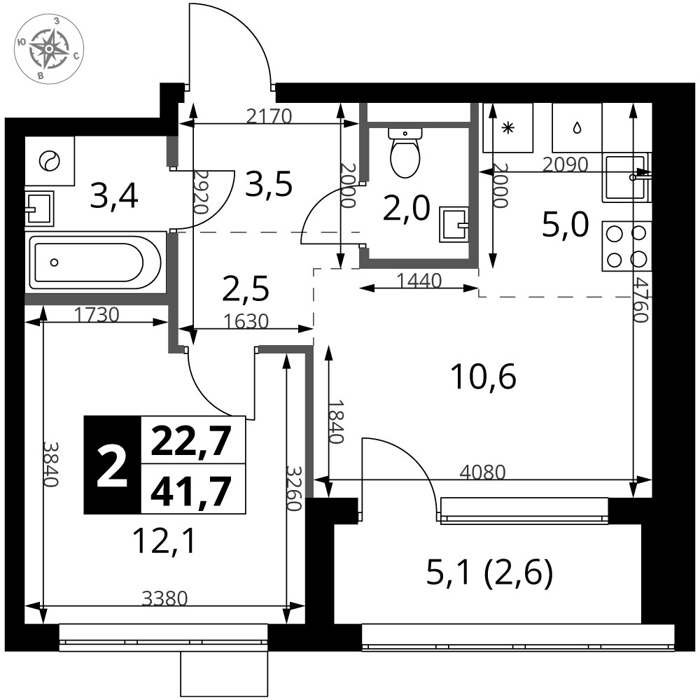 Планировка 41.7 м²