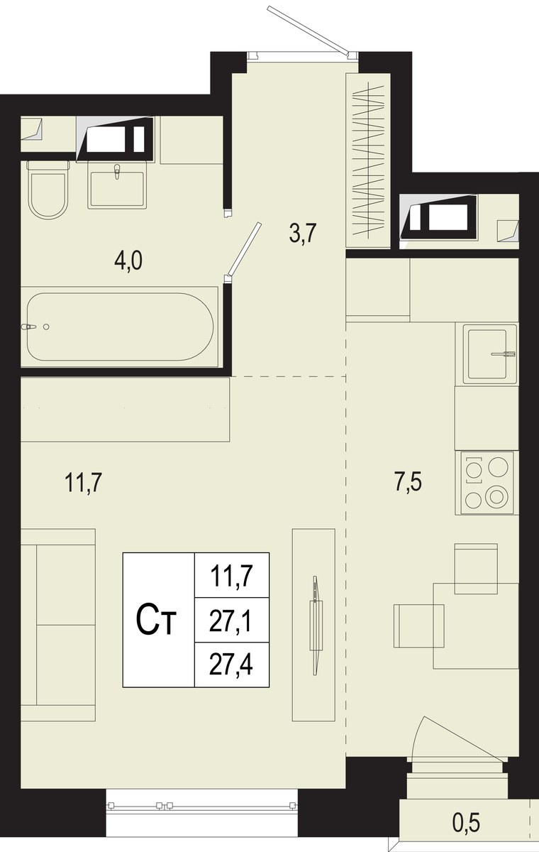 Планировка 27.6 м²