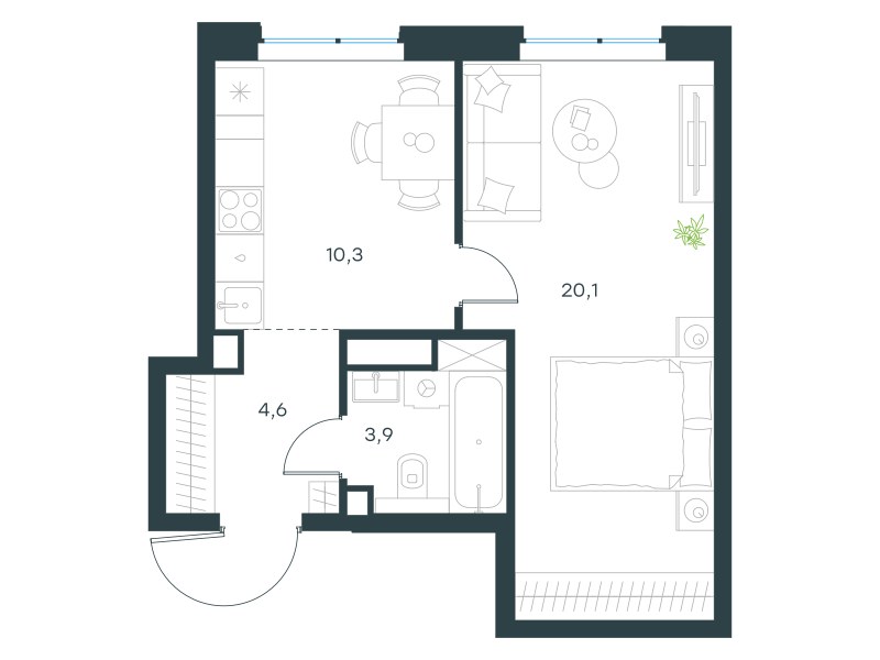Планировка 38.9 м²