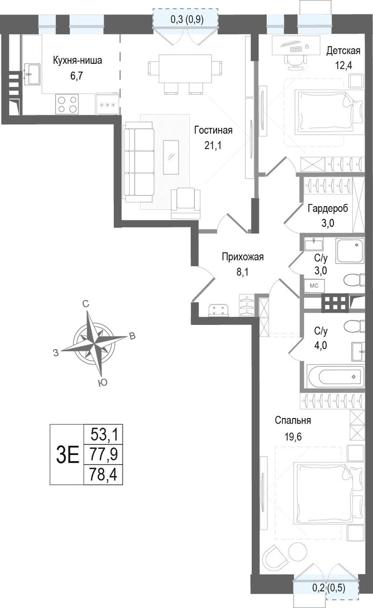 Планировка 77.9 м²