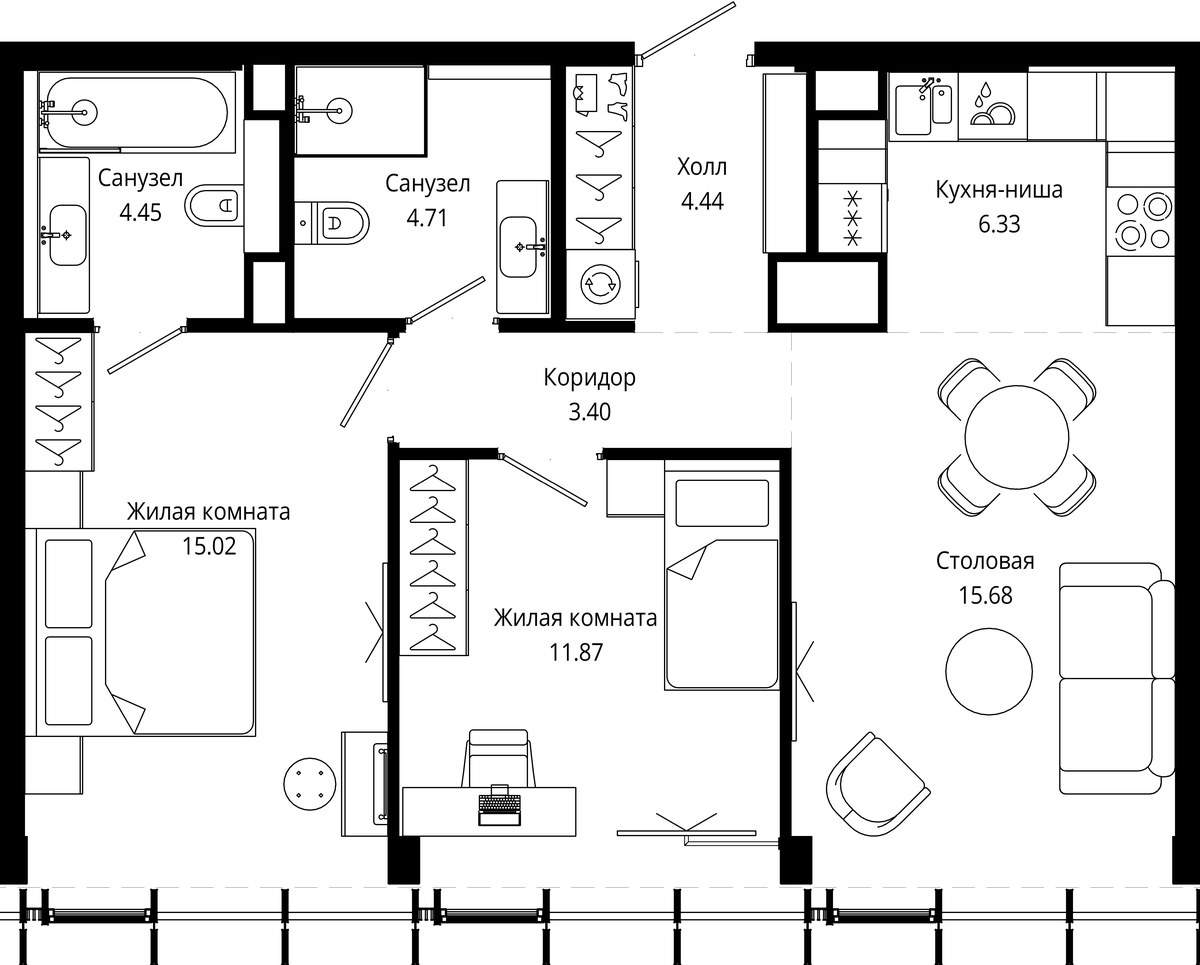Планировка 66.9 м²