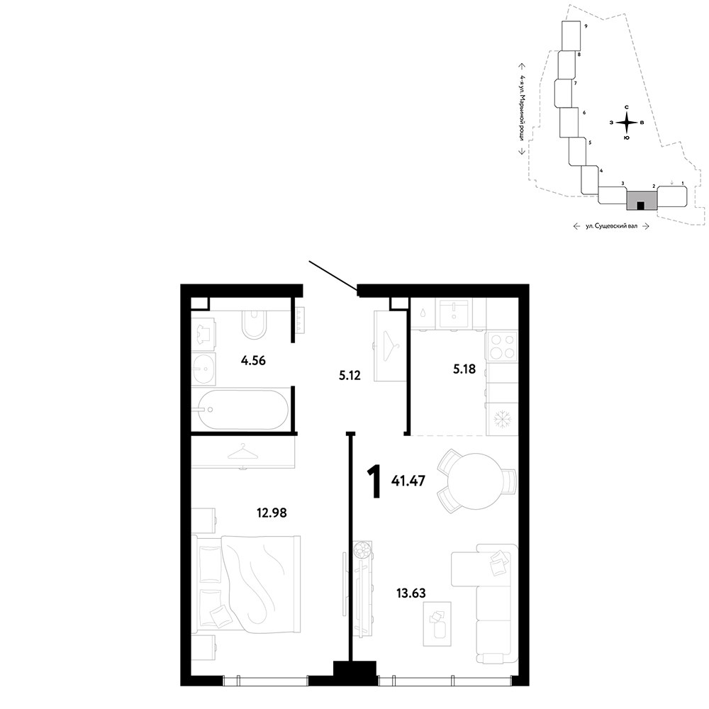 Планировка 41.47 м²
