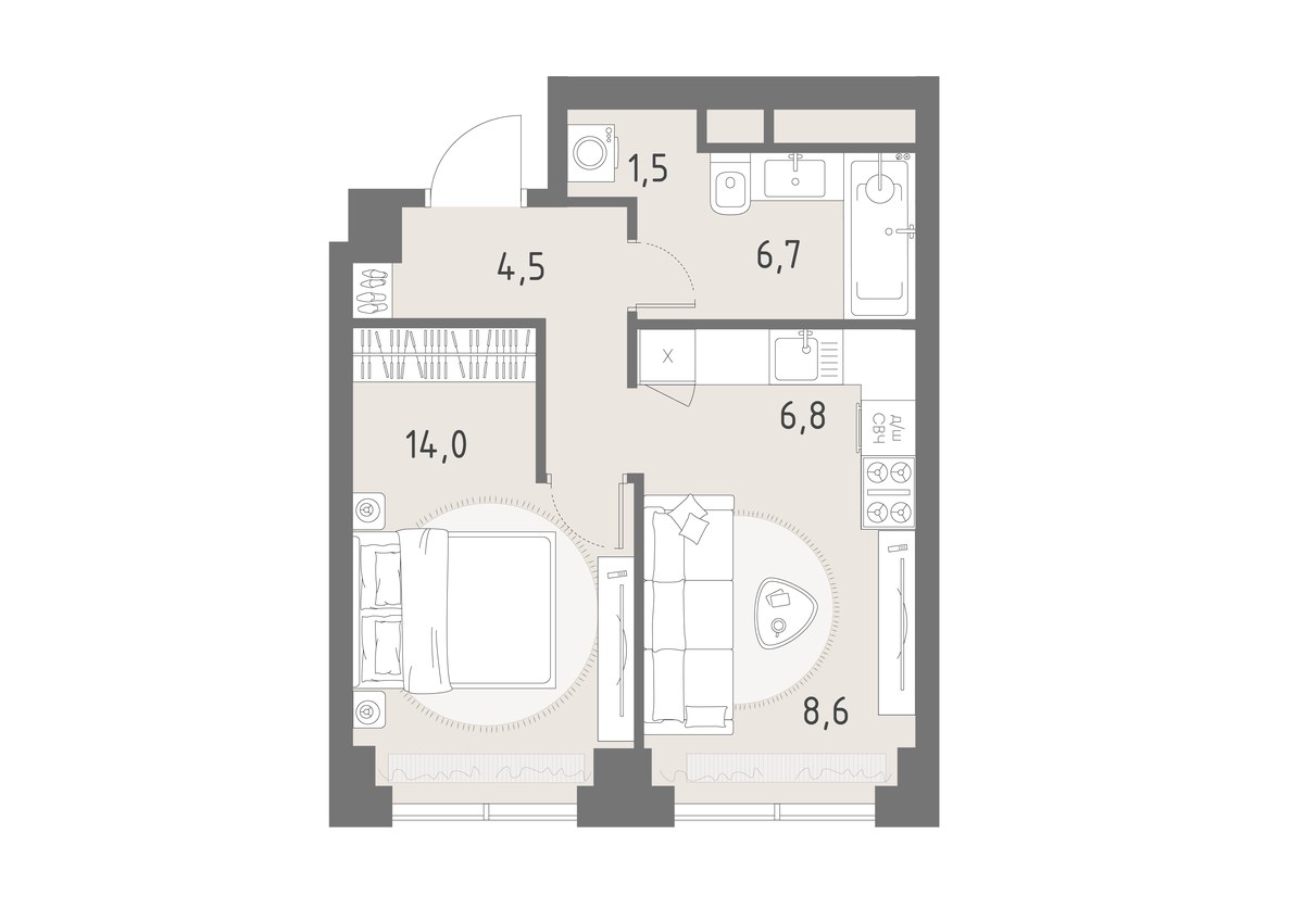 Планировка 42.1 м²