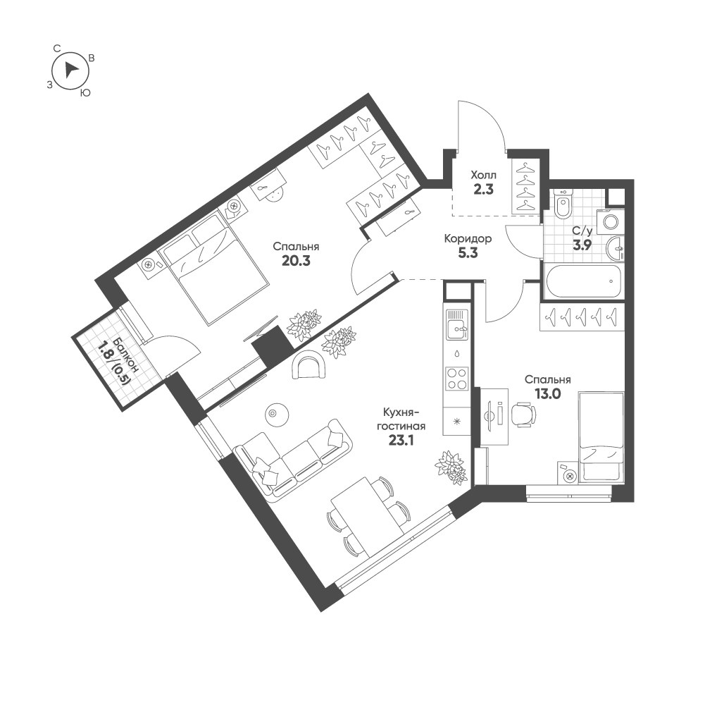 Планировка 68.4 м²
