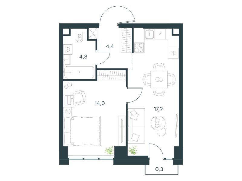 Планировка 40.9 м²