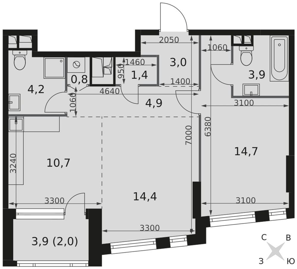 Планировка 60.0 м²
