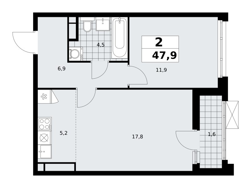 Планировка 47.9 м²