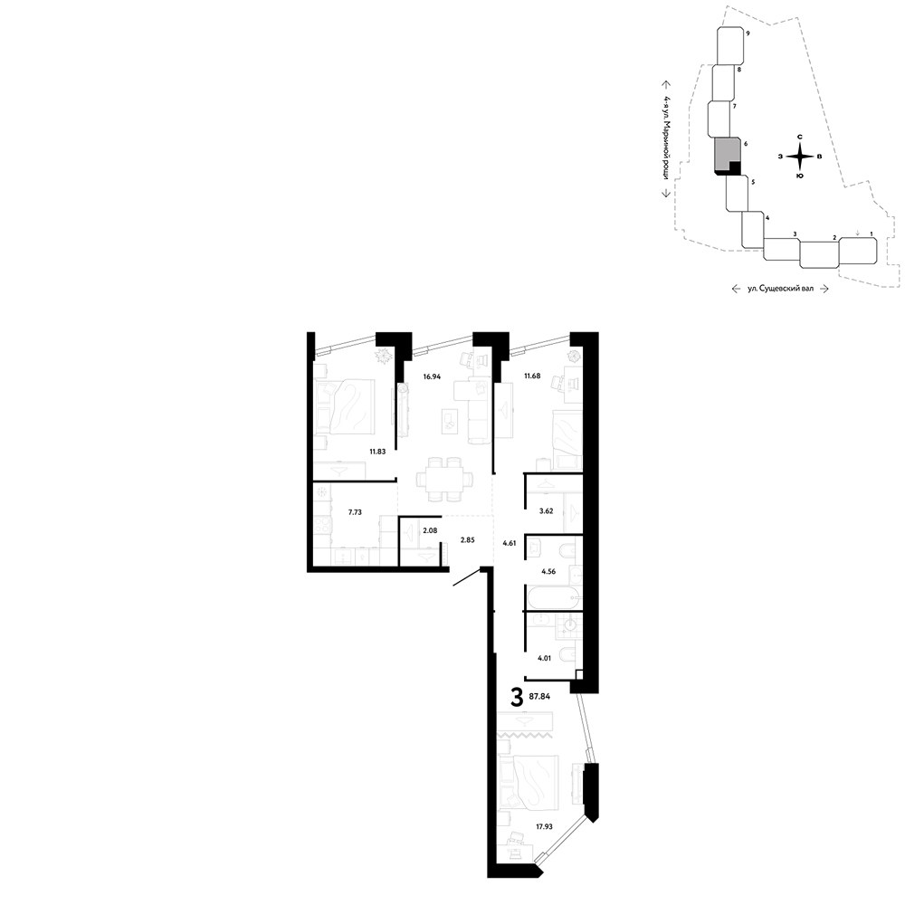 Планировка 87.84 м²