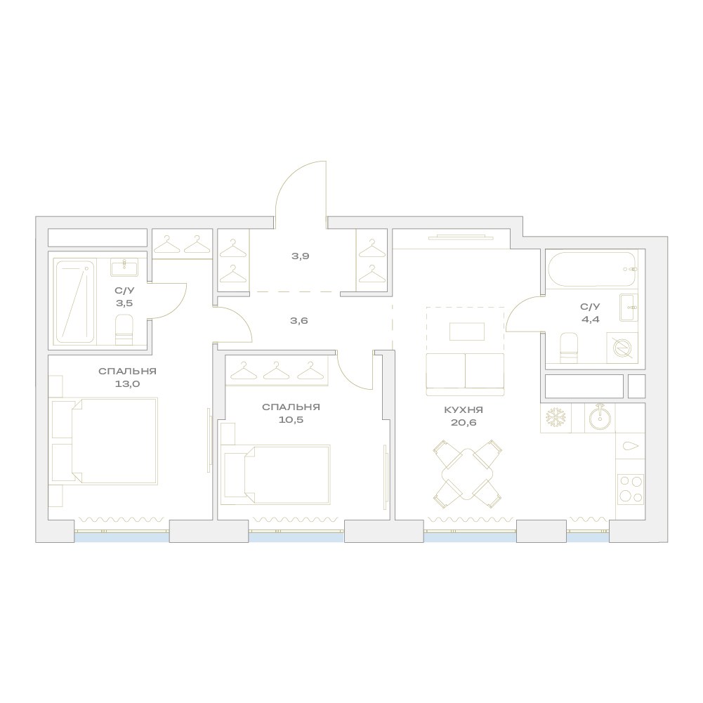 Планировка 59.5 м²
