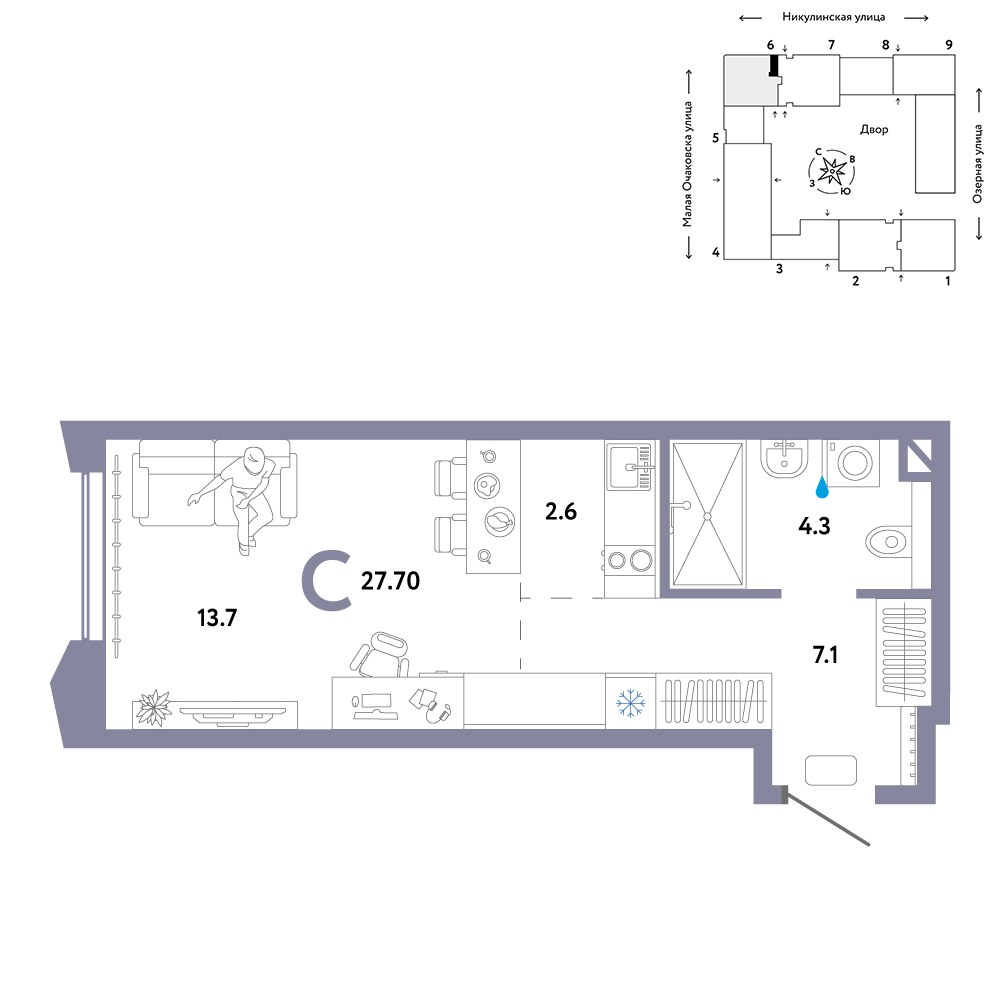 Планировка 27.7 м²