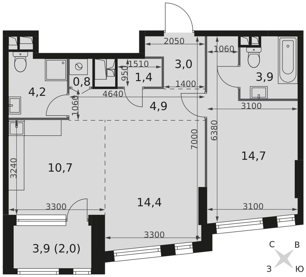 Планировка 60.0 м²