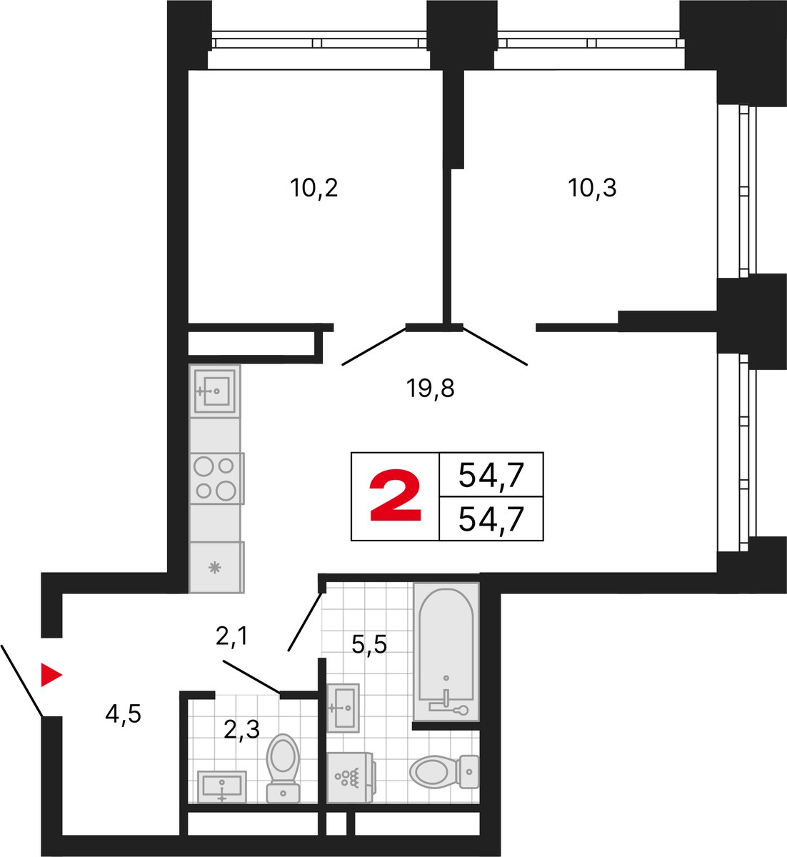 Планировка 54.7 м²