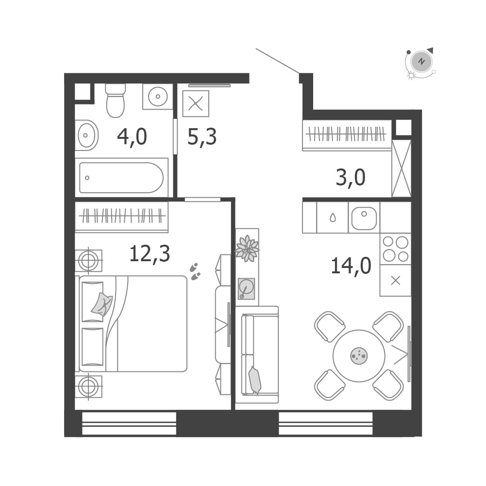 Планировка 38.6 м²