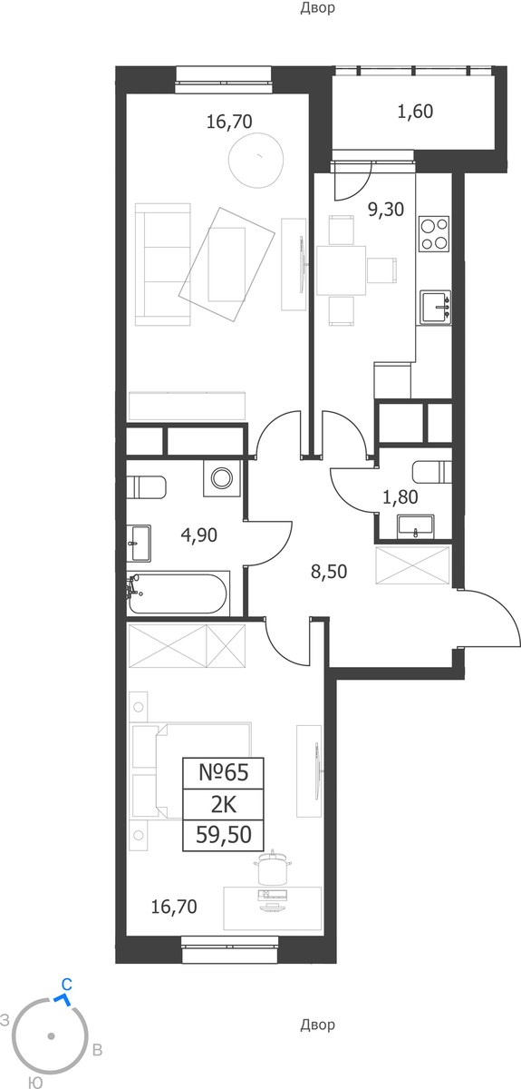 Планировка 59.5 м²