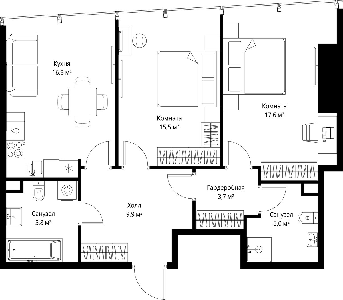 Планировка 74.4 м²