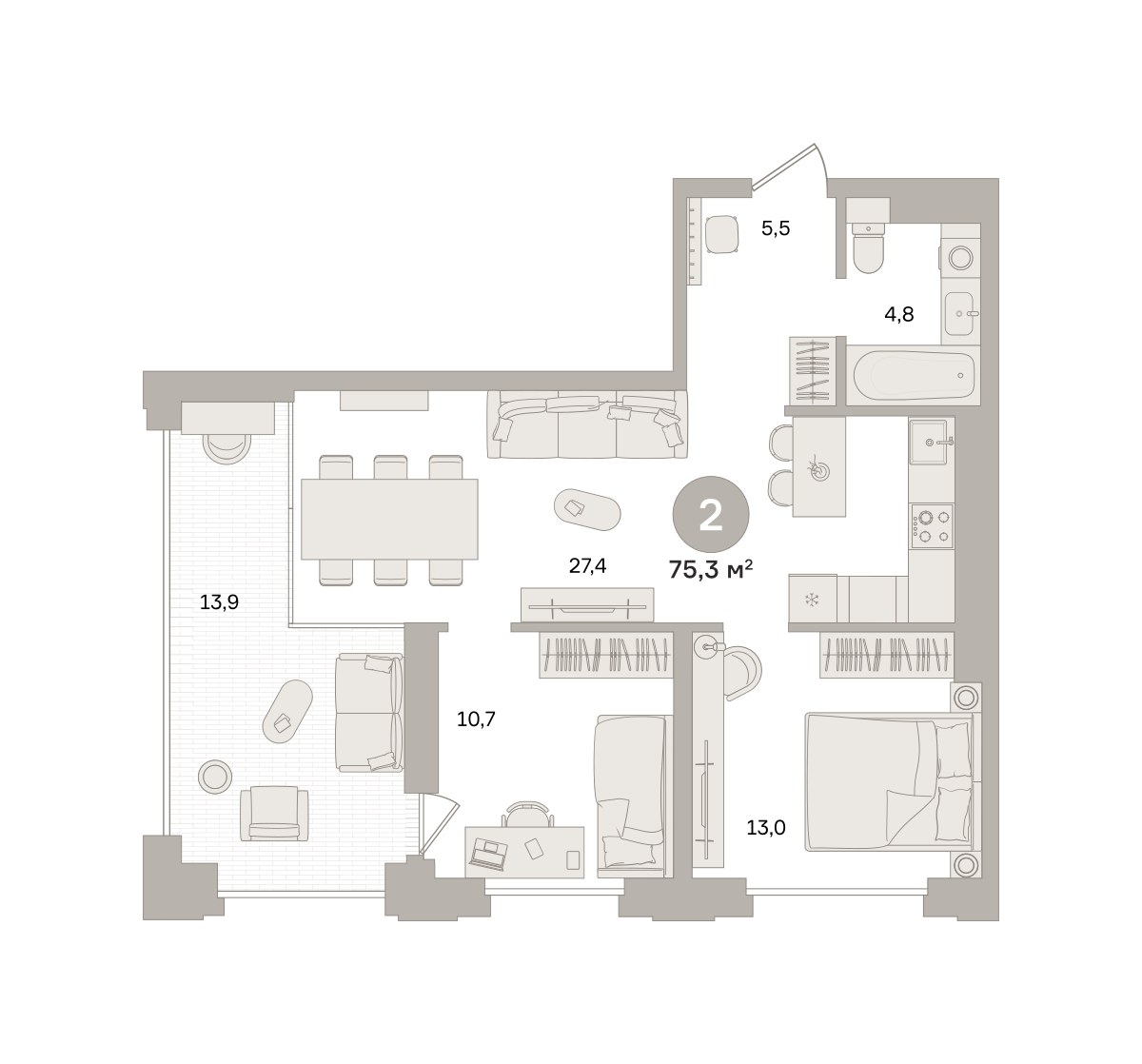 Планировка 75.28 м²