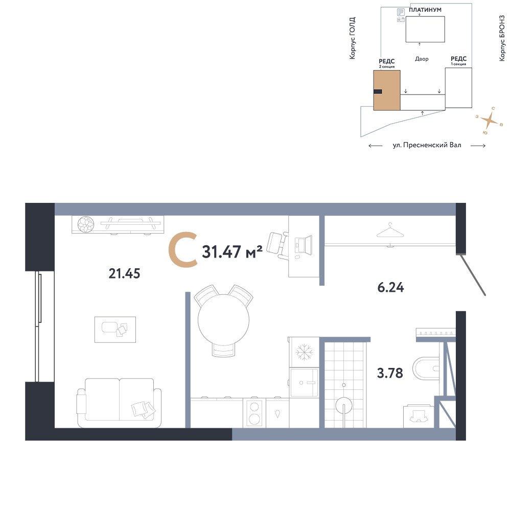 Планировка 31.47 м²