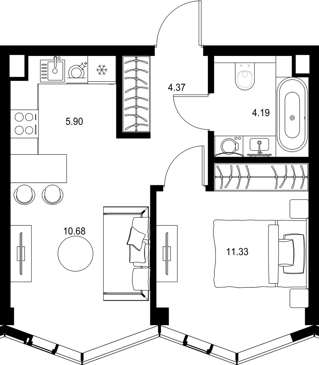 Планировка: 1-комнатная, 36.47 м²