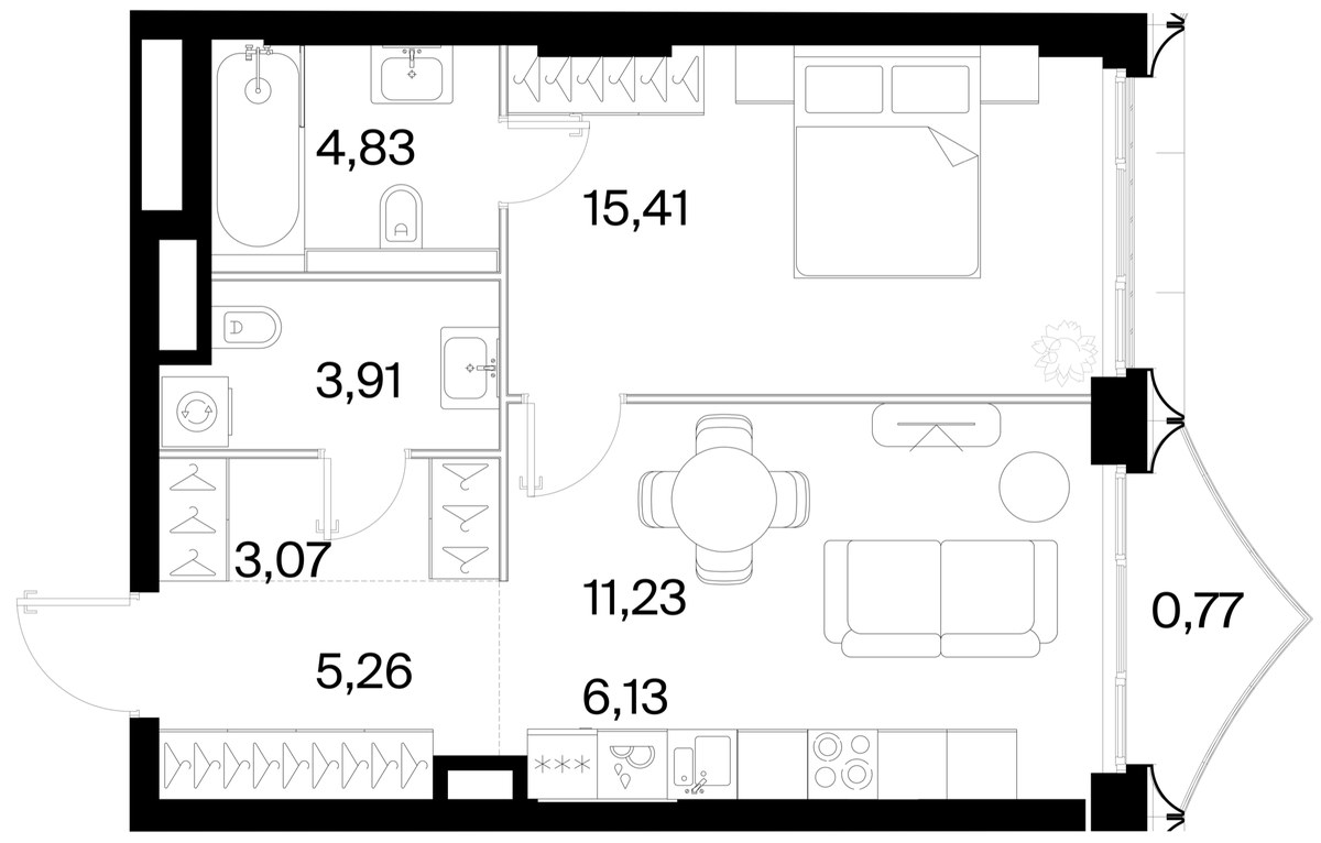 Планировка: 1-комнатная, 50.61 м²