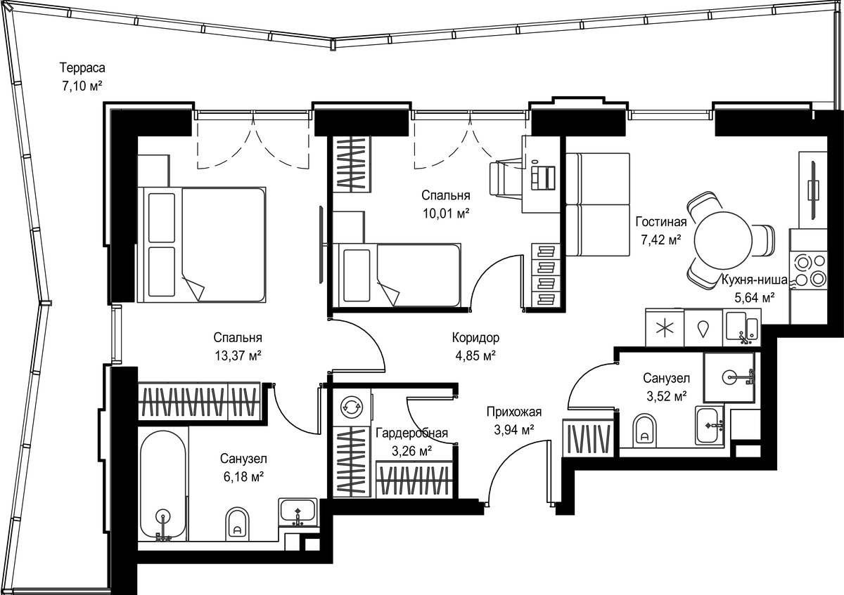Планировка 65.29 м²