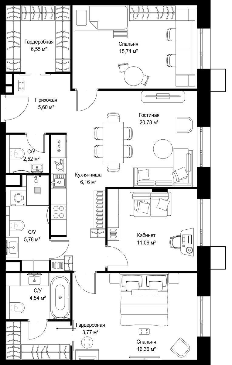 Планировка 98.86 м²