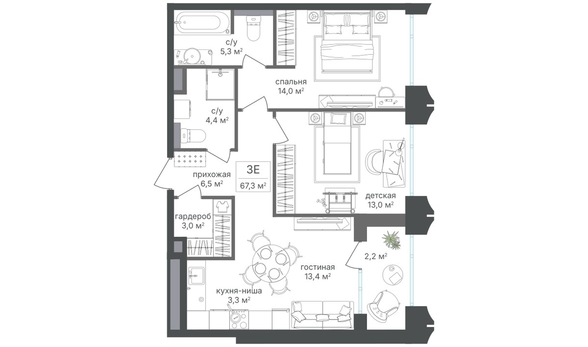 Планировка 64.0 м²