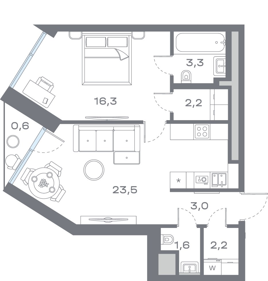 Планировка 52.58 м²