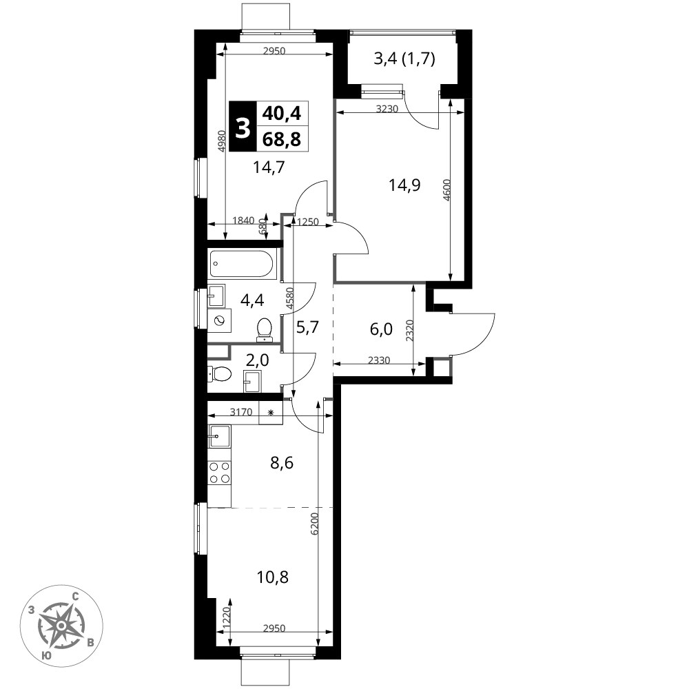 Планировка 68.8 м²