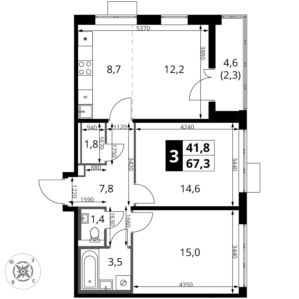 Планировка 67.3 м²