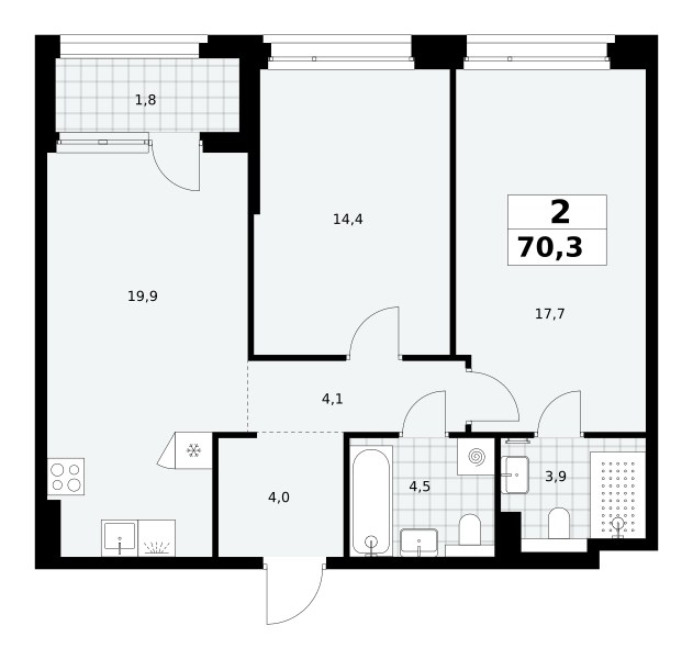 Планировка 70.3 м²