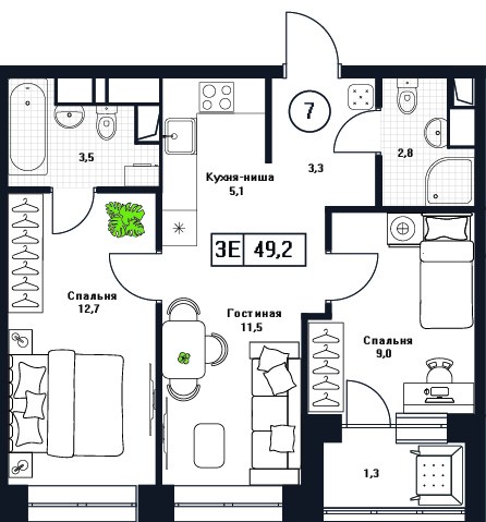 Планировка 49.2 м²