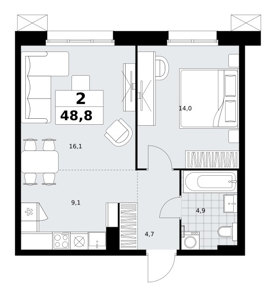 Планировка 48.8 м²