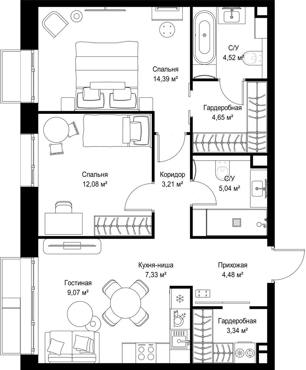 Планировка 68.17 м²