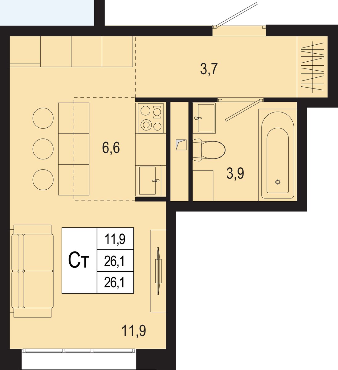 Планировка 26.1 м²