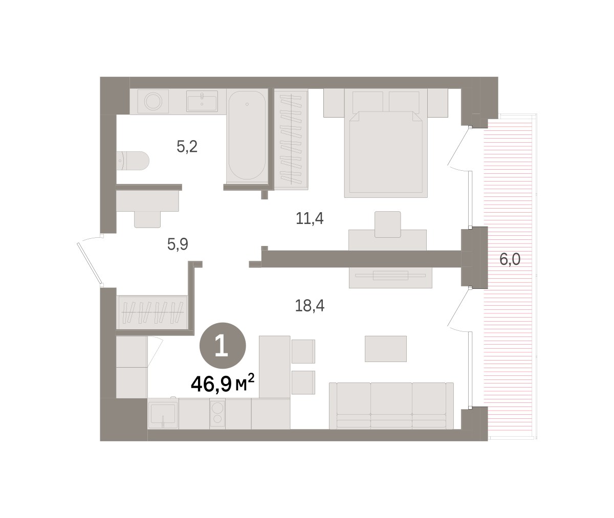Планировка 46.9 м²
