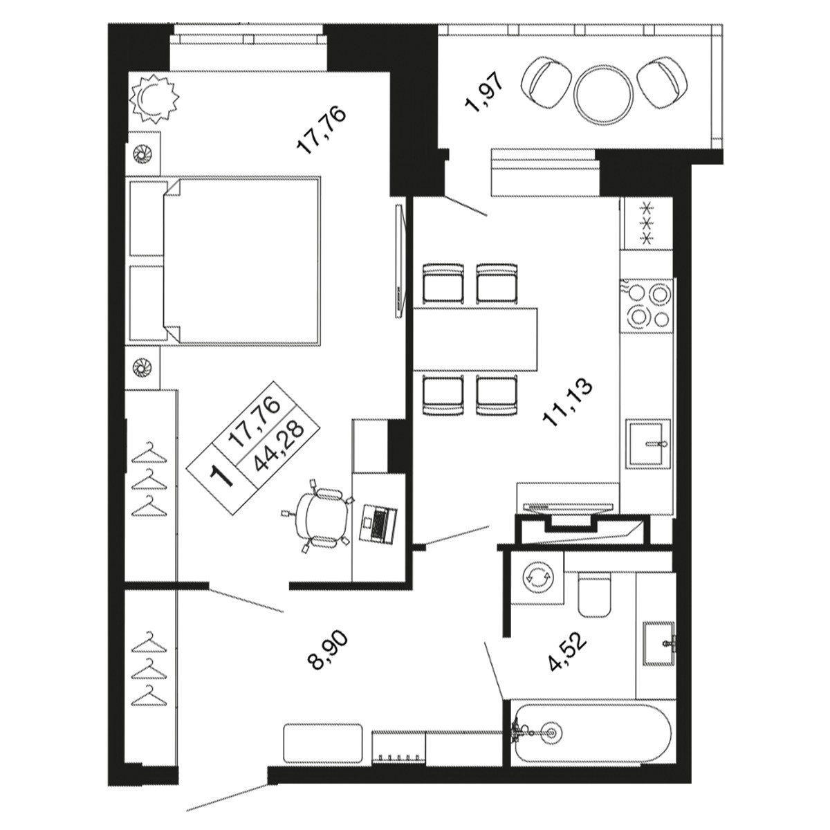 Планировка 42.3 м²