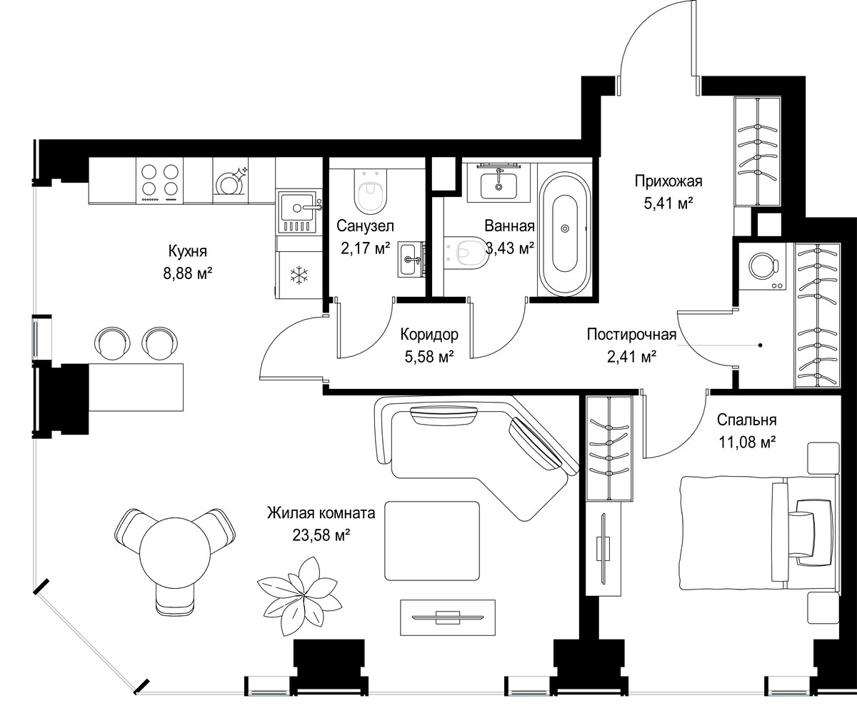 Планировка 62.54 м²