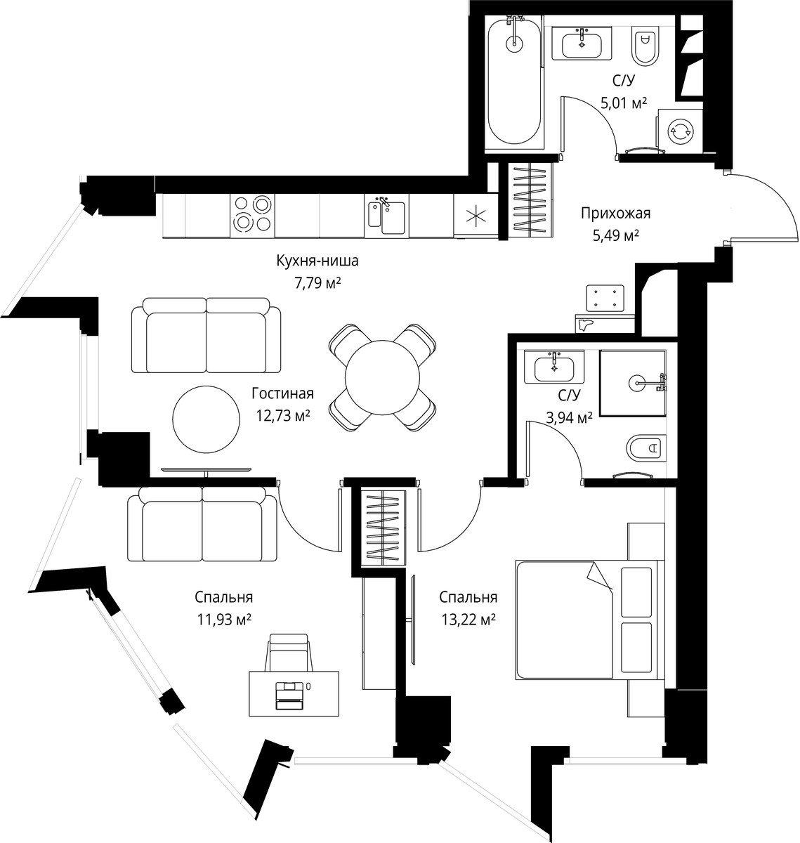 Планировка 59.8 м²