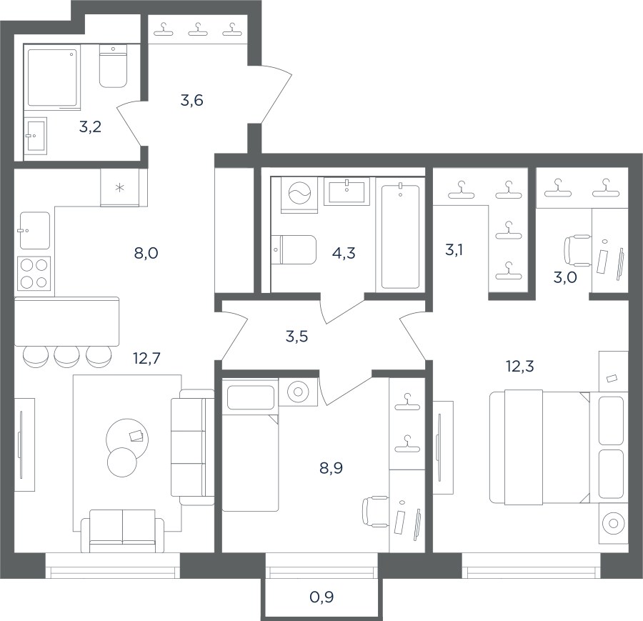 Планировка 62.9 м²