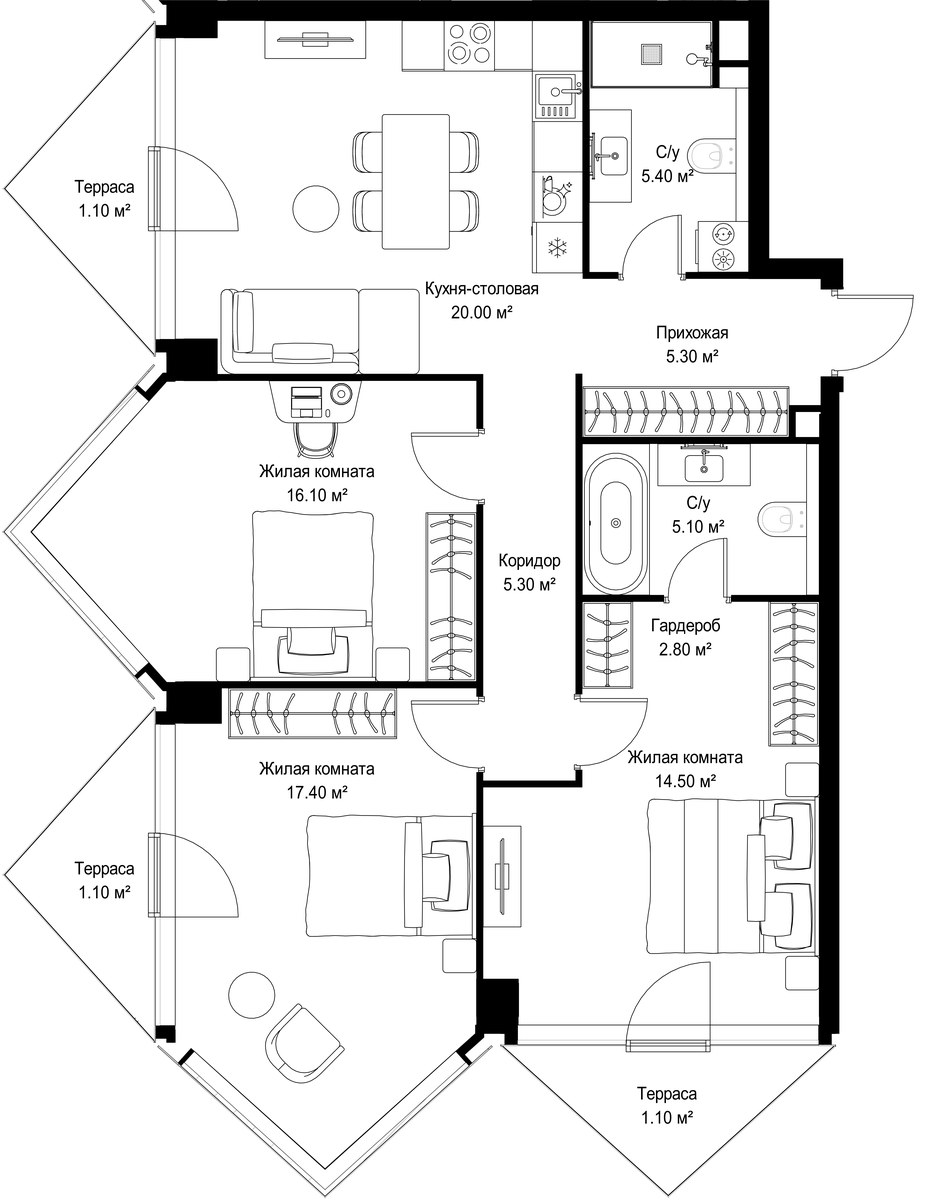 Планировка 95.2 м²