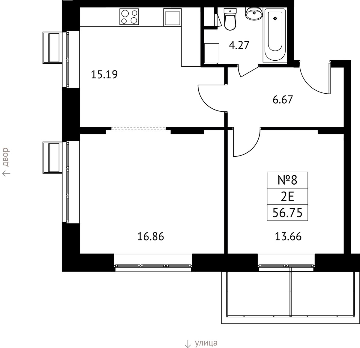 Планировка 56.75 м²