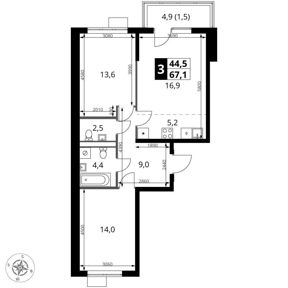 Планировка 67.1 м²