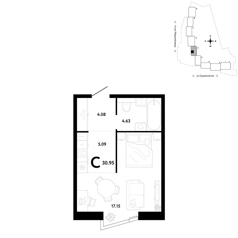 Планировка 30.95 м²