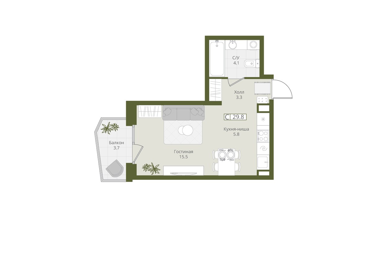 Планировка 29.8 м²