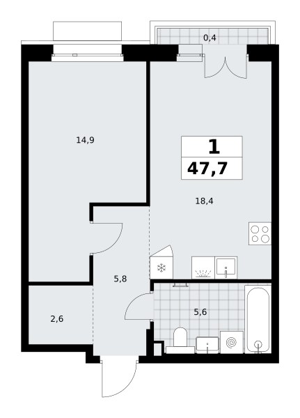 Планировка 47.7 м²