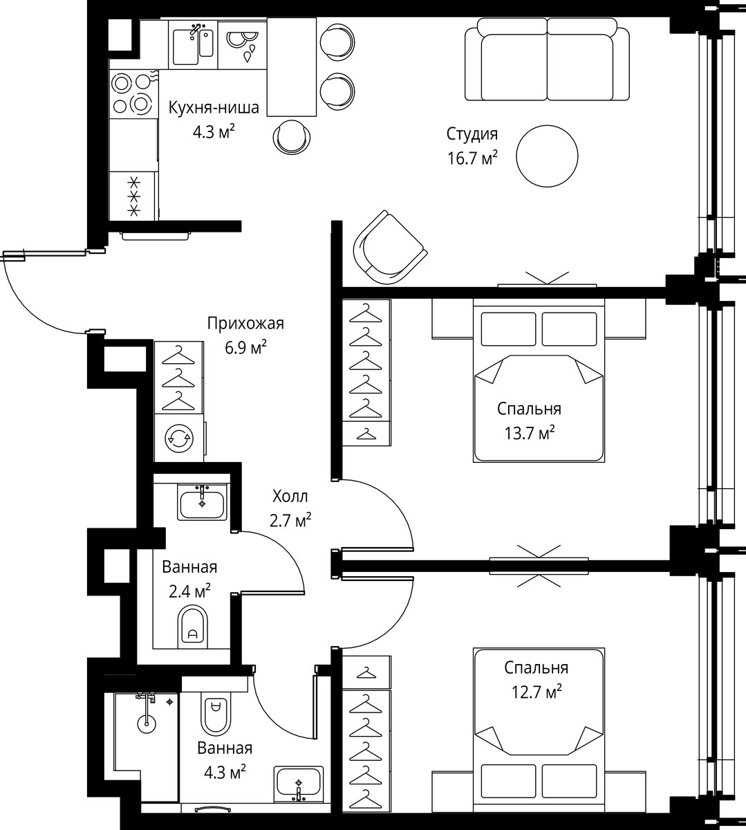 Планировка 63.7 м²