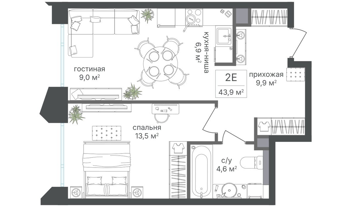Планировка 43.9 м²