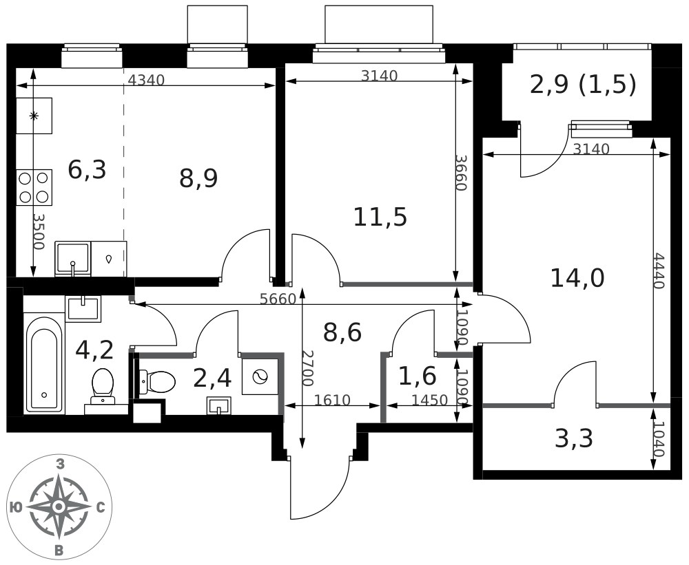Планировка 62.3 м²