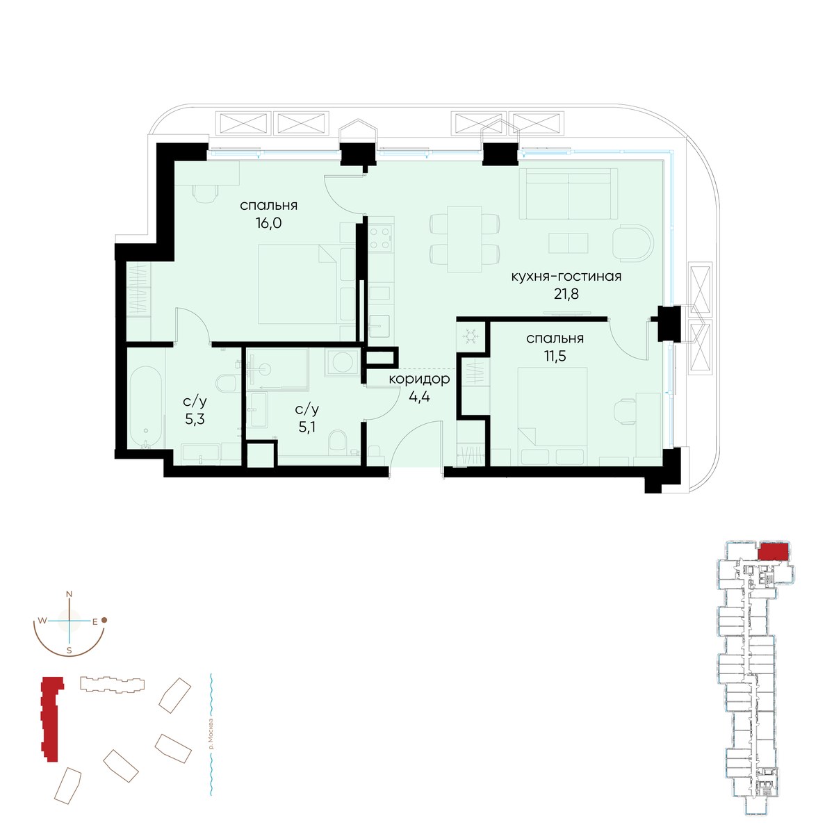 Планировка 64.1 м²
